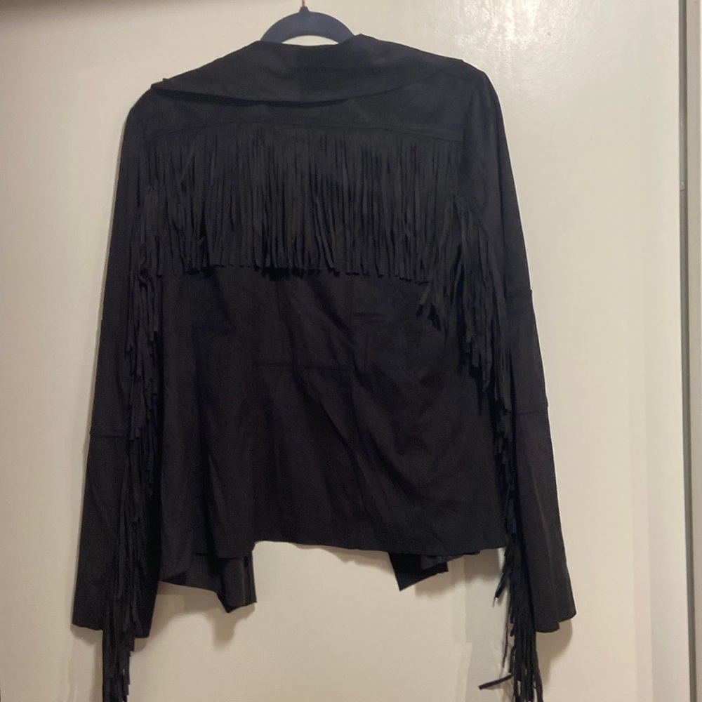Powder River outfitters faux suede fringe jacket with pockets M size 8 grey